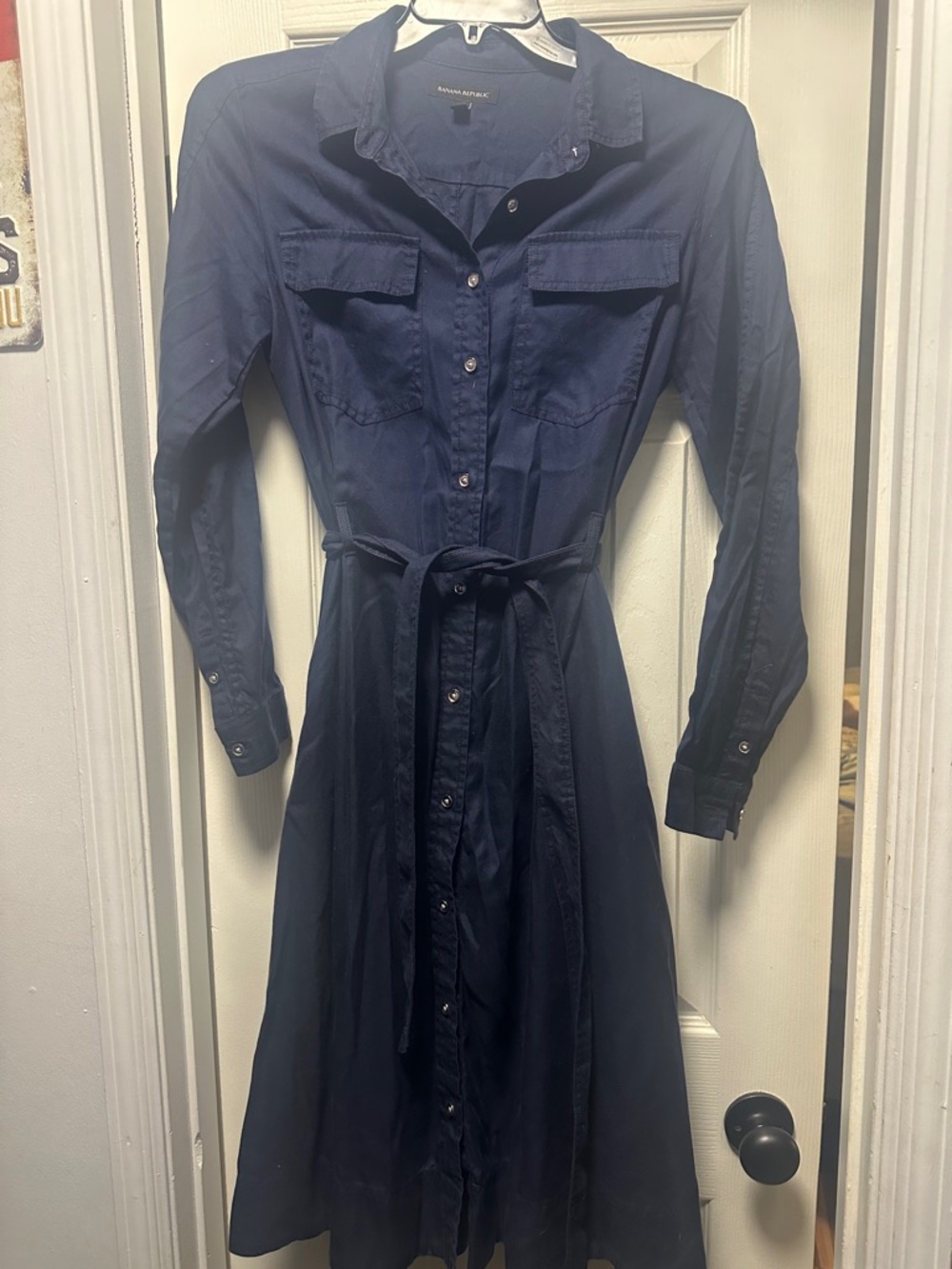 Banana Republic  Navy Long-Sleeve Button Shirt Dress with Tie Belt